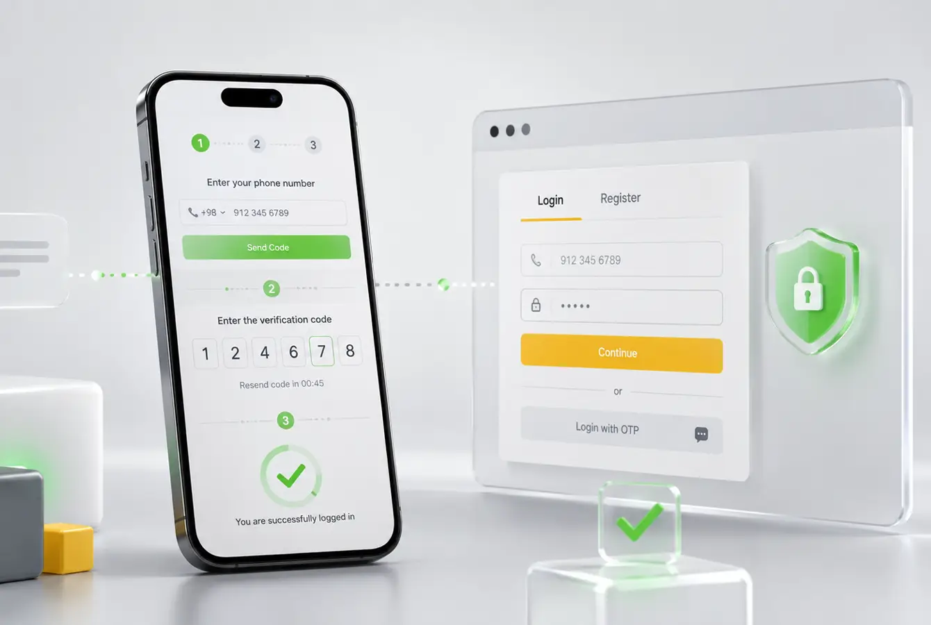 موبایلی که کد تایید شماره موبایل را برای ورود به سایت وردپرسی دریافت کرده