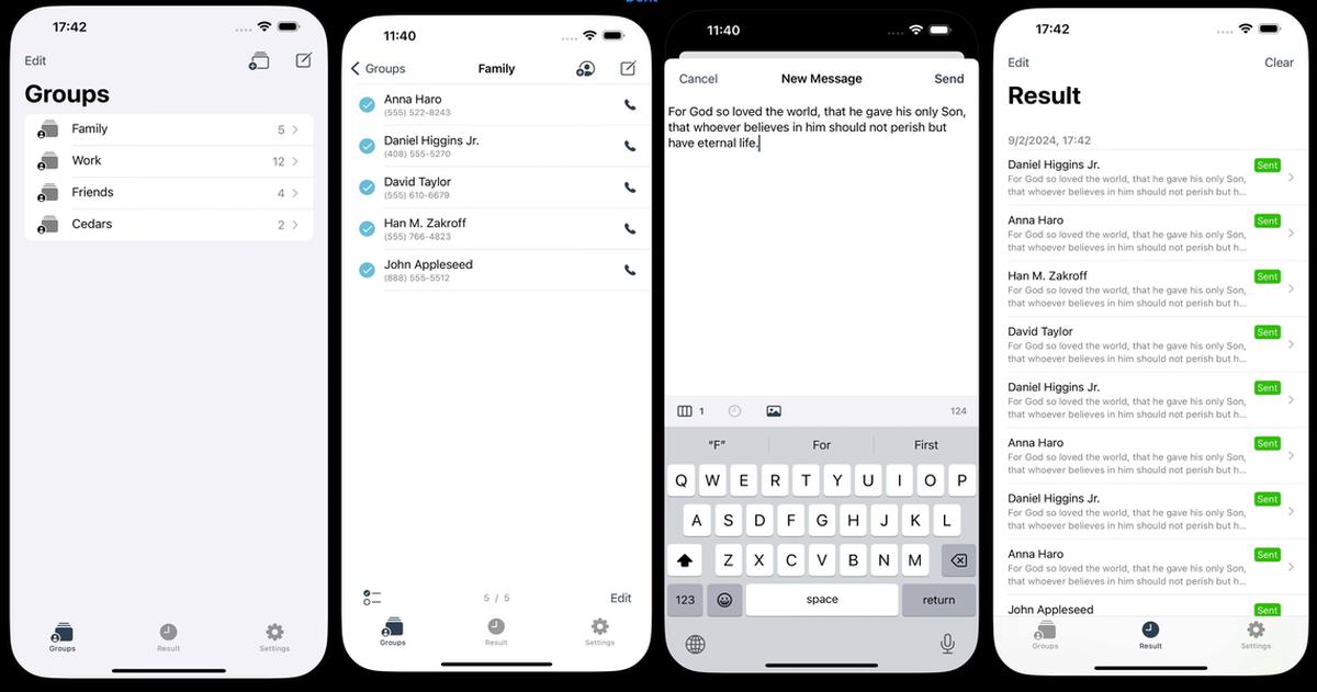 اسکرین شات برنامه ارسال پیامک گروهی Group SMS+ در آیفون