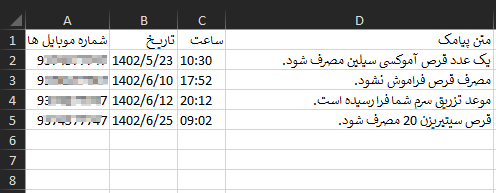 فایل اکسل ویرایش شده متناظر زماندار