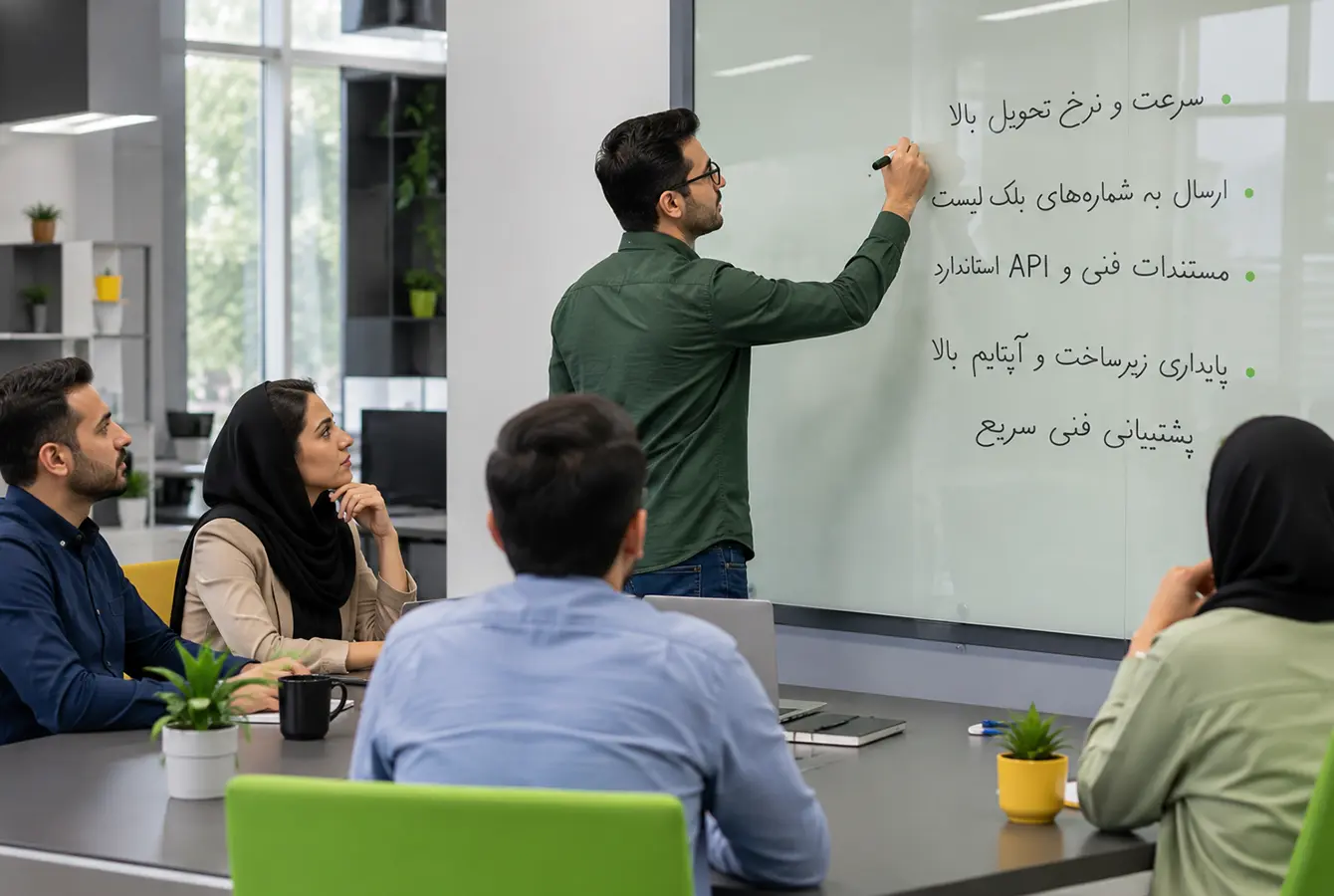 تیم برنامهنویسان درحال بررسی مزایای سامانه ملی پیامک