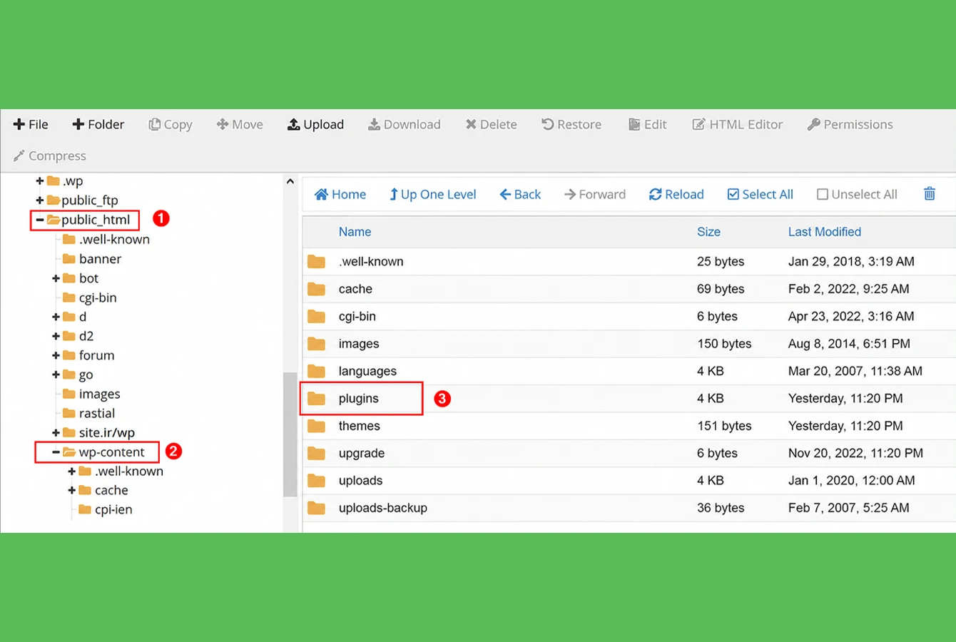 نمایش پوشه plugins در ساختار فایلهای وردپرس