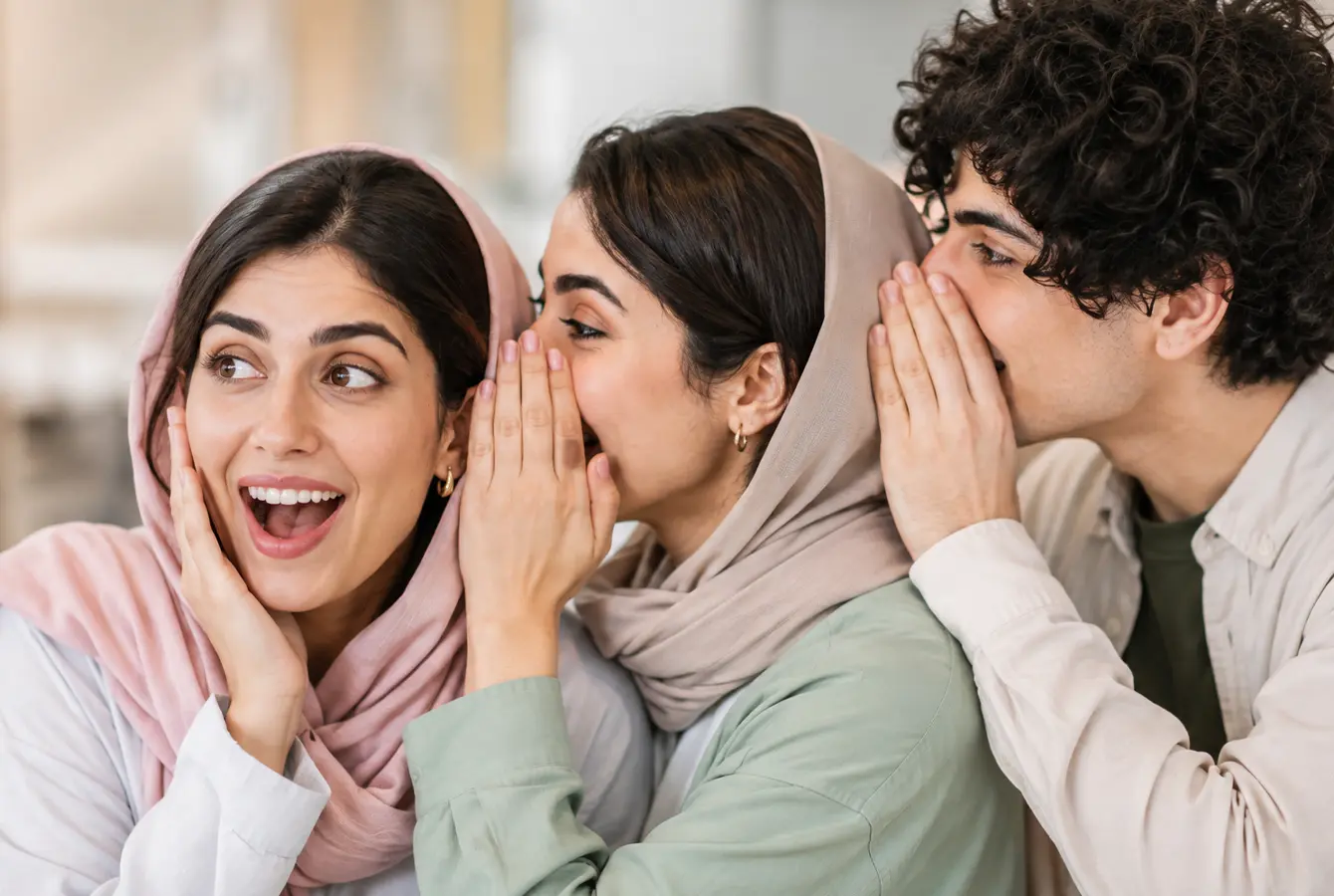 چند زن و مرد در کنار یکدیگر قرار گرفتهاند و بهصورت زنجیرهای در حال صحبت و انتقال پیام به نفر بعدی هستند