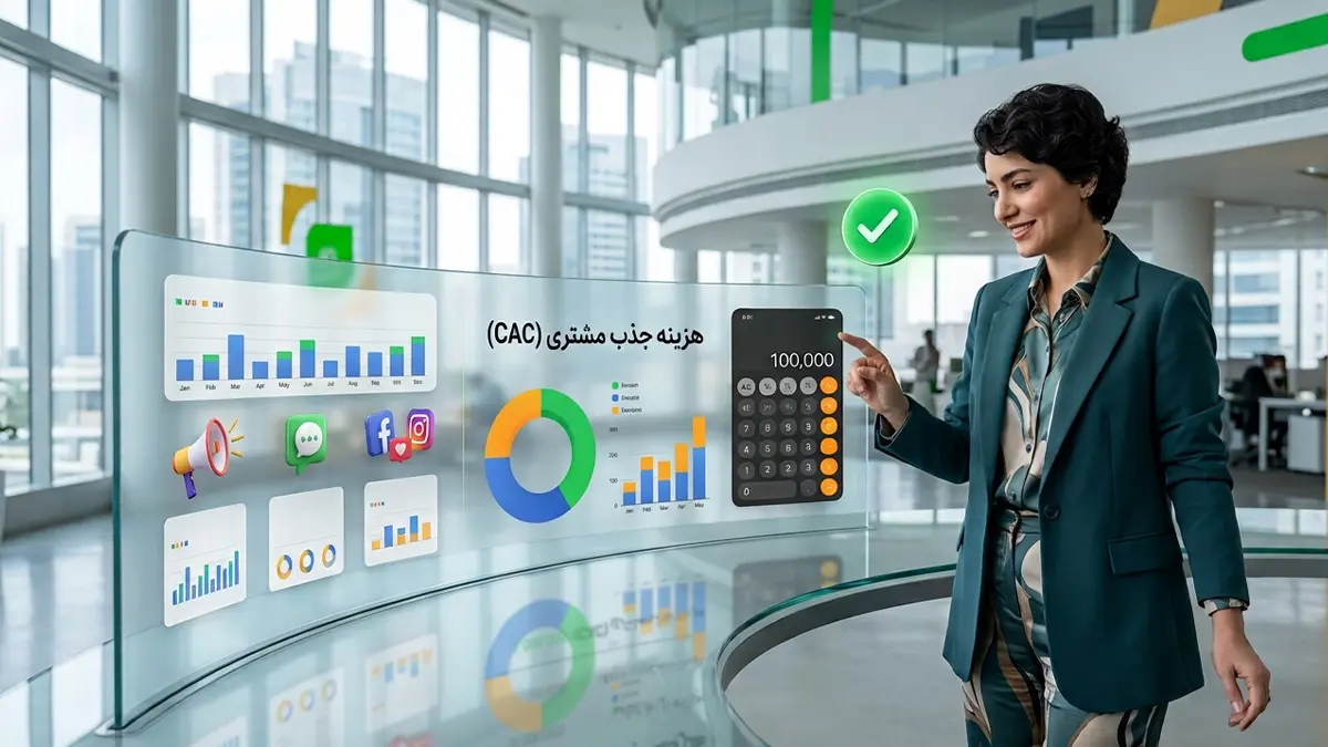 خانم مدیر درحال محاسبۀ هزینه جذب مشتری است.