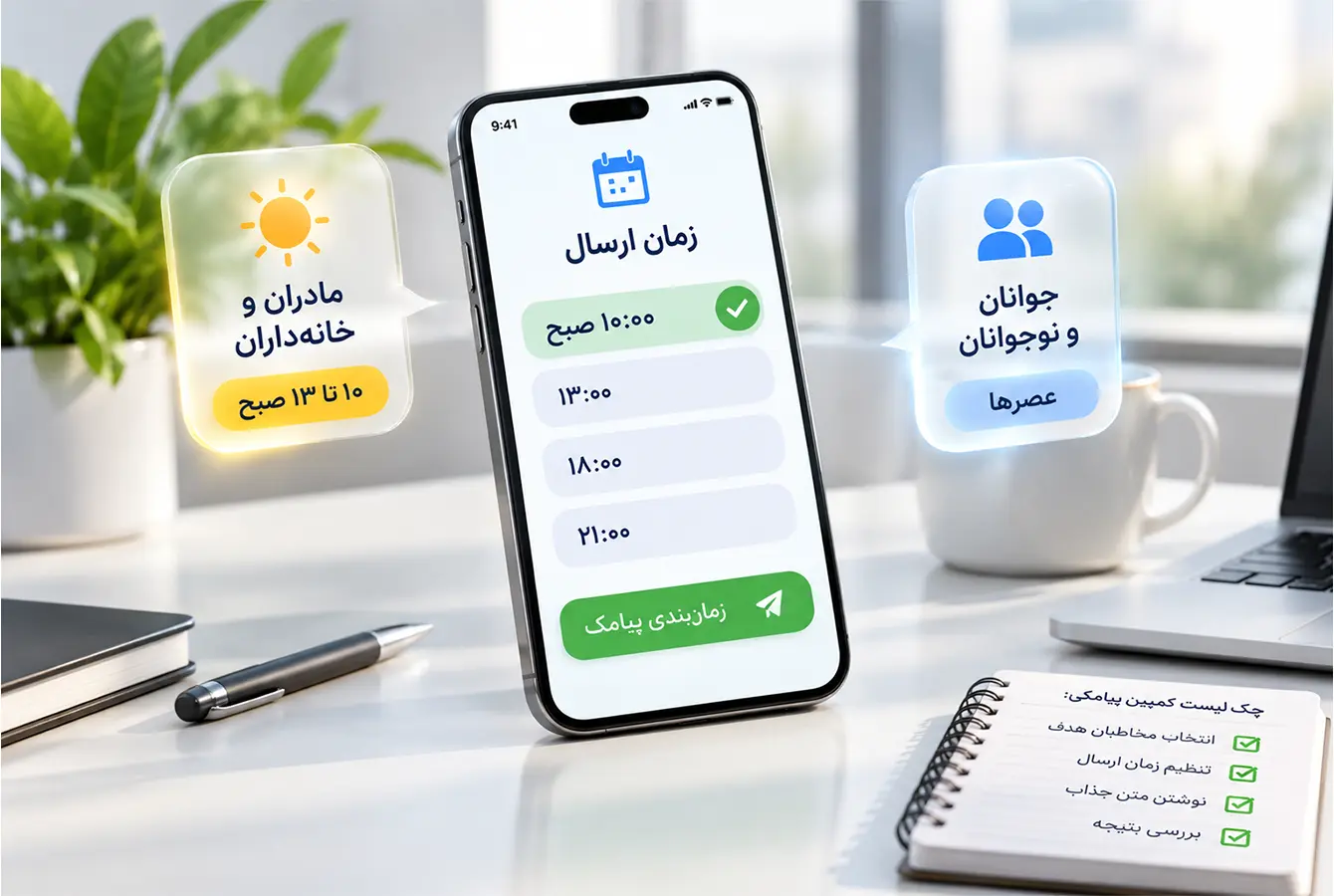 ارسال پیامک زماندار با موبایل توسط کارفرما