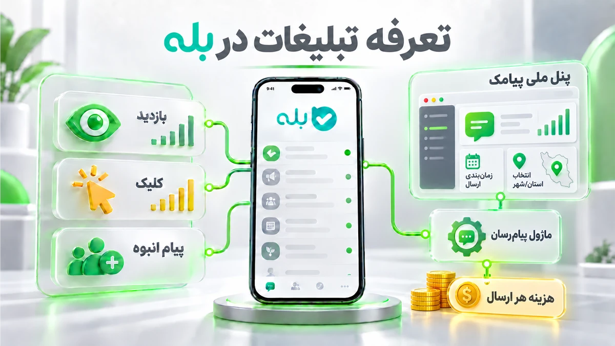 موبایل و تعرفه تبلیغات در پیام رسان بله و ماژول پیام رسان ملی پیامک برای تبلیغات در بله