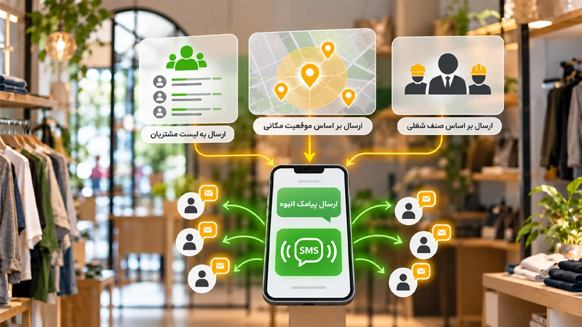 روش های ارسال پیامک انبوه تبلیغاتی در فضای فروشگاه لباس و موبایل در حال ارسال پیامک انبوه
